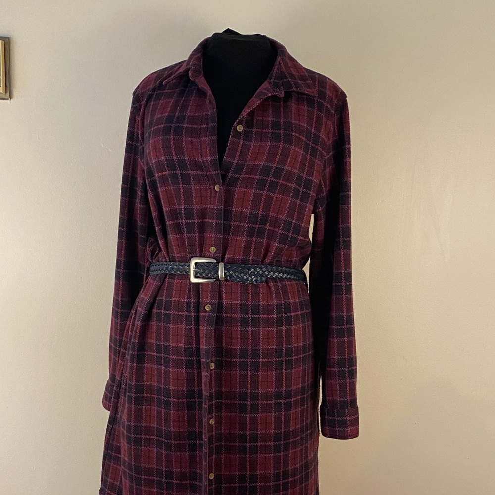 Chaps Plaid Trench Coat - Burgundy and Black size large - Picture 7 of 16